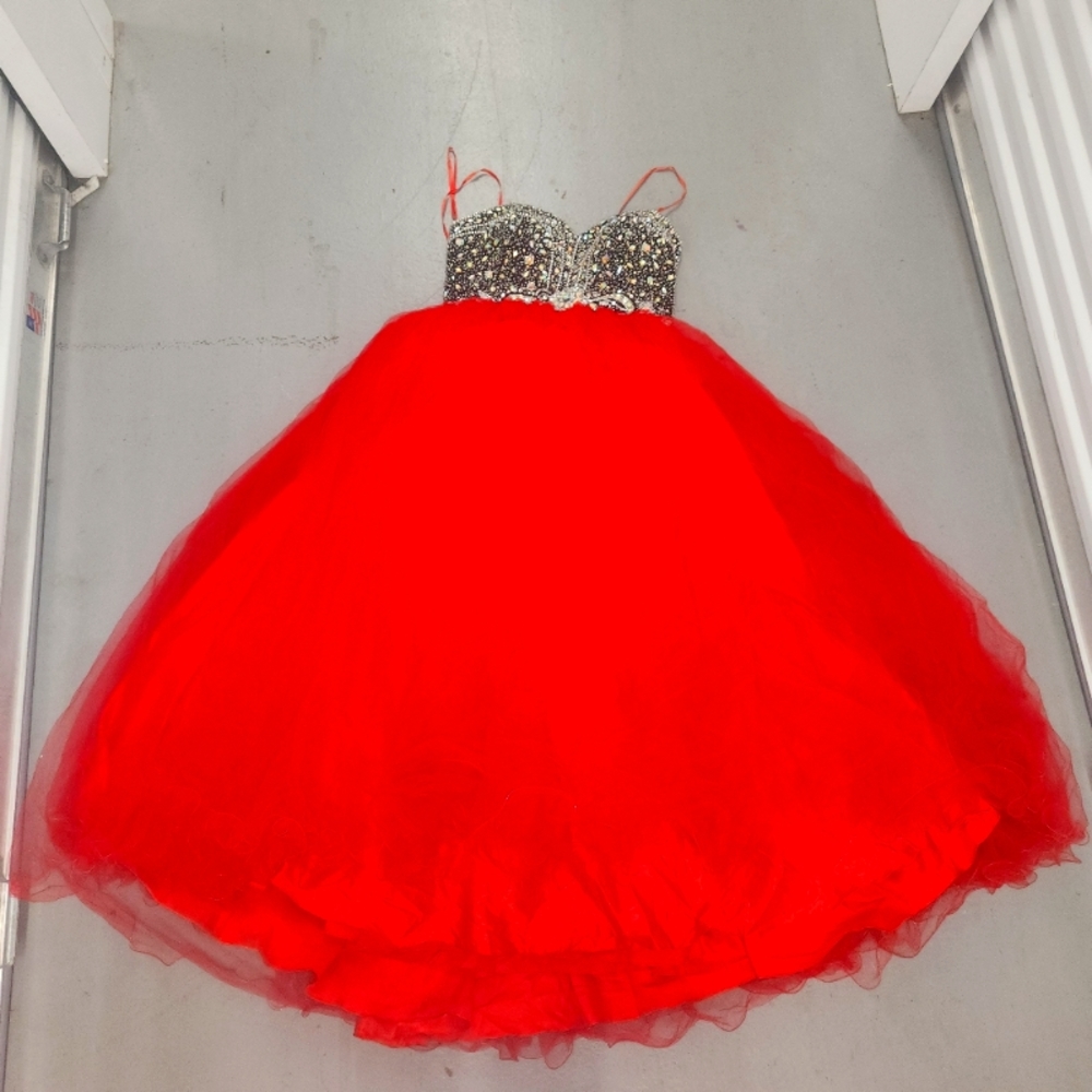 Red Dave & Johnny Stoned Strapless Gown Size 13-14